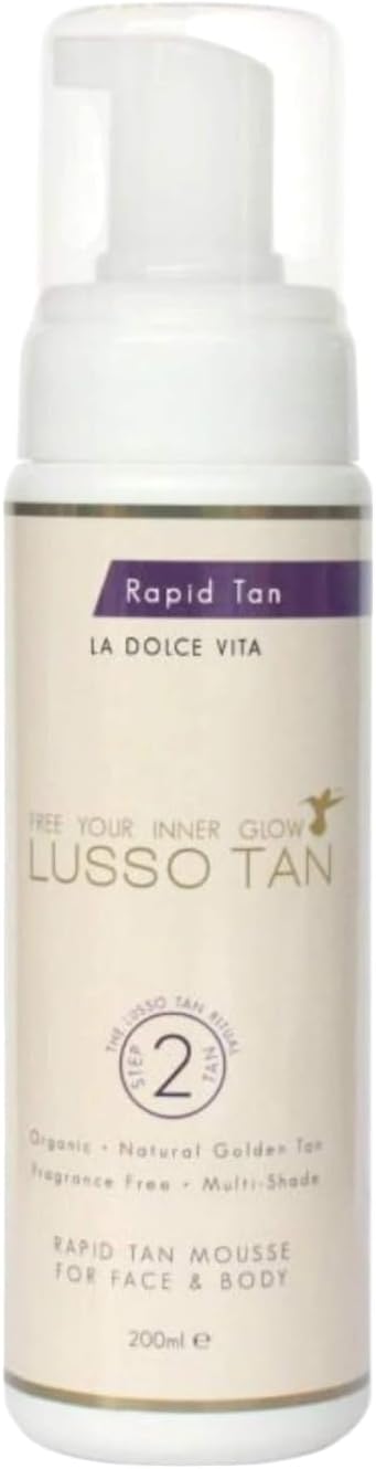 Lusso Rapid Self Tan Mousse for Face and Body – Organic, Vegan, Cruelty-Free | Instant-Drying, Streak-Free False Tan