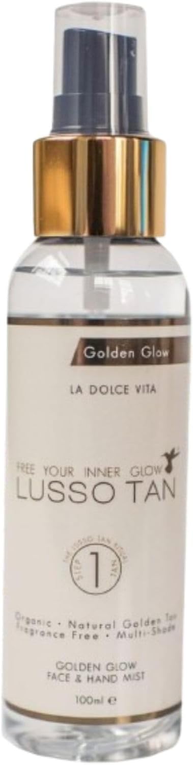 Lusso Tan Golden Glow Mist for Face & Hands – Light Gradual Tanning Spray | Organic, Vegan & Cruelty-Free | Natural Golden Tan with Vitamins
