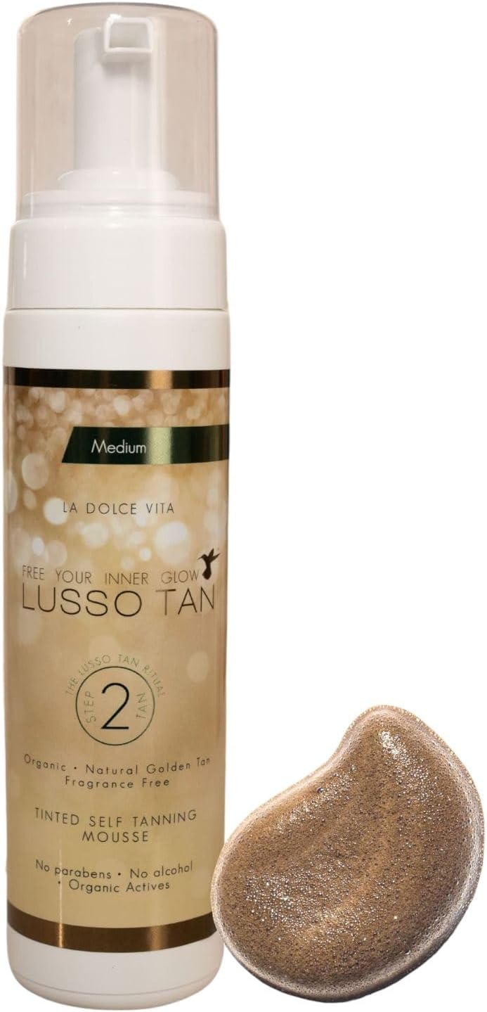 Lusso Tan Professional Medium Self Tanning Mousse – Organic, Vegan & Cruelty-Free | Natural Glow for Face & Body