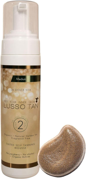 Lusso Tan Professional Medium Self Tanning Mousse – Organic, Vegan & Cruelty-Free | Natural Glow for Face & Body