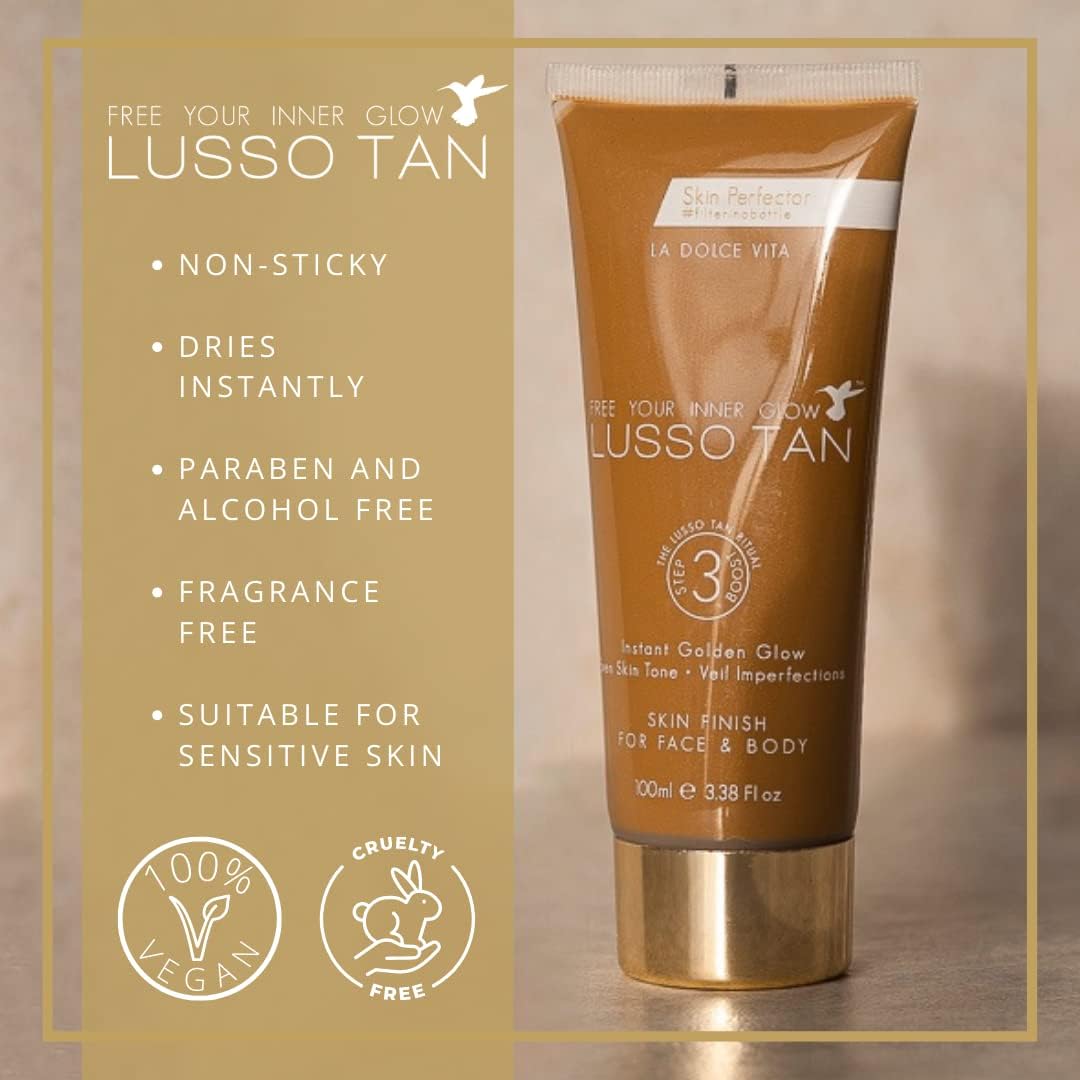 Lusso Tan Skin Perfector for Face & Body – 100ml | Organic, Vegan & Cruelty-Free | Instant Glow & Flawless Finish