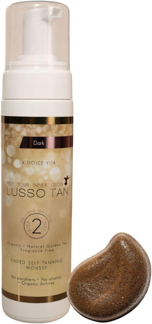 Lusso Tan Professional Dark Self Tanning Mousse – Organic, Vegan & Cruelty-Free | Deep, Natural-Looking Tan for Face & Body