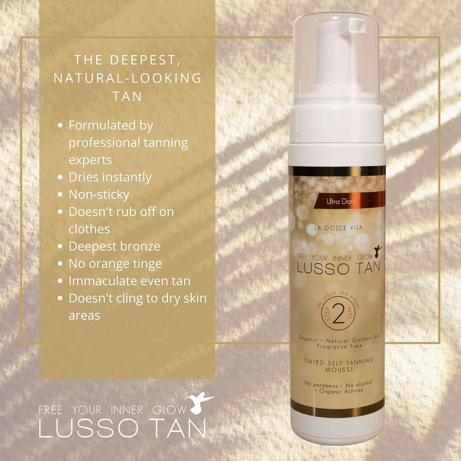 Lusso Tan Ultra Dark Self Tanning Mousse – Organic, Vegan & Cruelty-Free | Professional-Grade False Tan for Face & Body