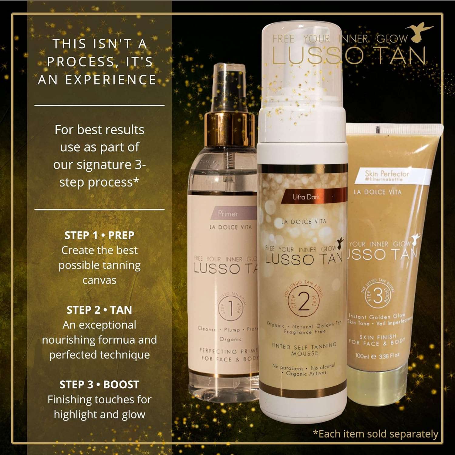 Lusso Tan Ultra Dark Self Tanning Mousse – Organic, Vegan & Cruelty-Free | Professional-Grade False Tan for Face & Body