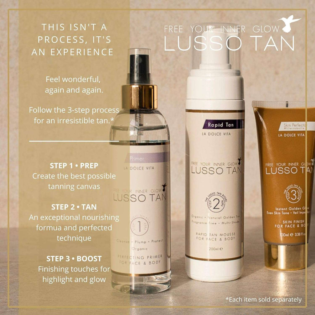 Lusso Rapid Self Tan Mousse for Face and Body – Organic, Vegan, Cruelty-Free | Instant-Drying, Streak-Free False Tan