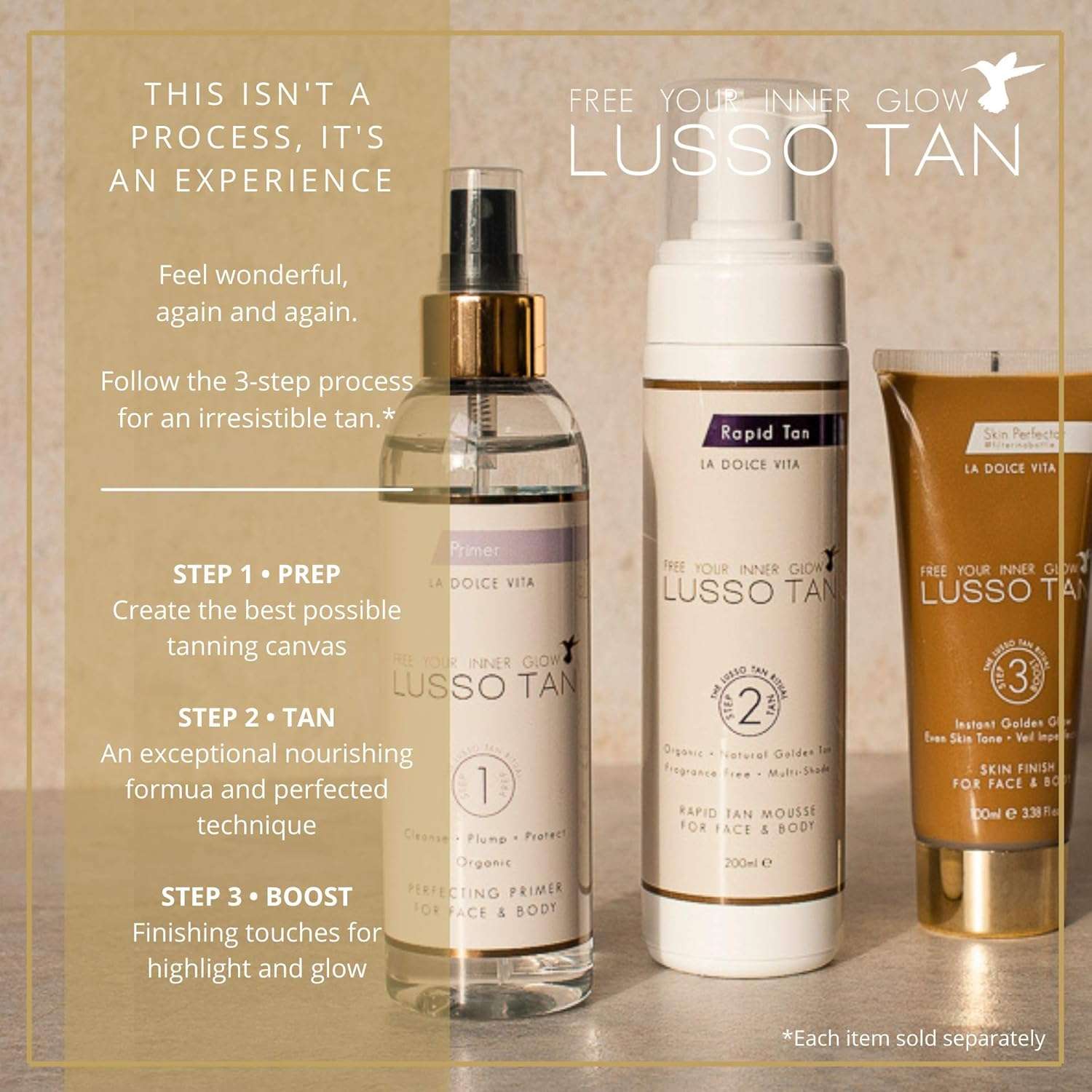 Lusso Rapid Self Tan Mousse for Face and Body – Organic, Vegan, Cruelty-Free | Instant-Drying, Streak-Free False Tan