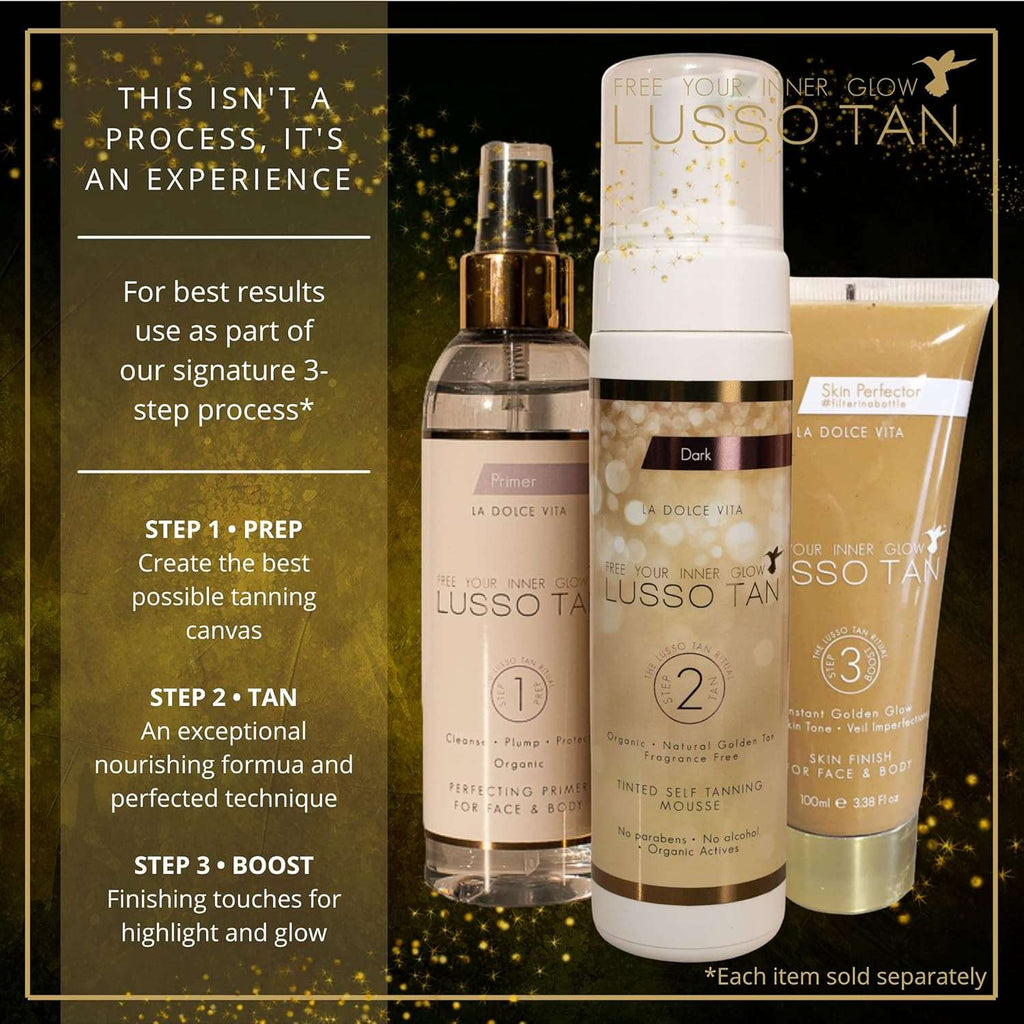 Lusso Tan Professional Dark Self Tanning Mousse – Organic, Vegan & Cruelty-Free | Deep, Natural-Looking Tan for Face & Body