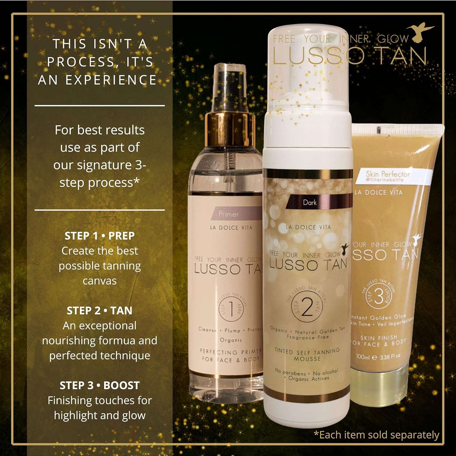 Lusso Tan Professional Dark Self Tanning Mousse – Organic, Vegan & Cruelty-Free | Deep, Natural-Looking Tan for Face & Body