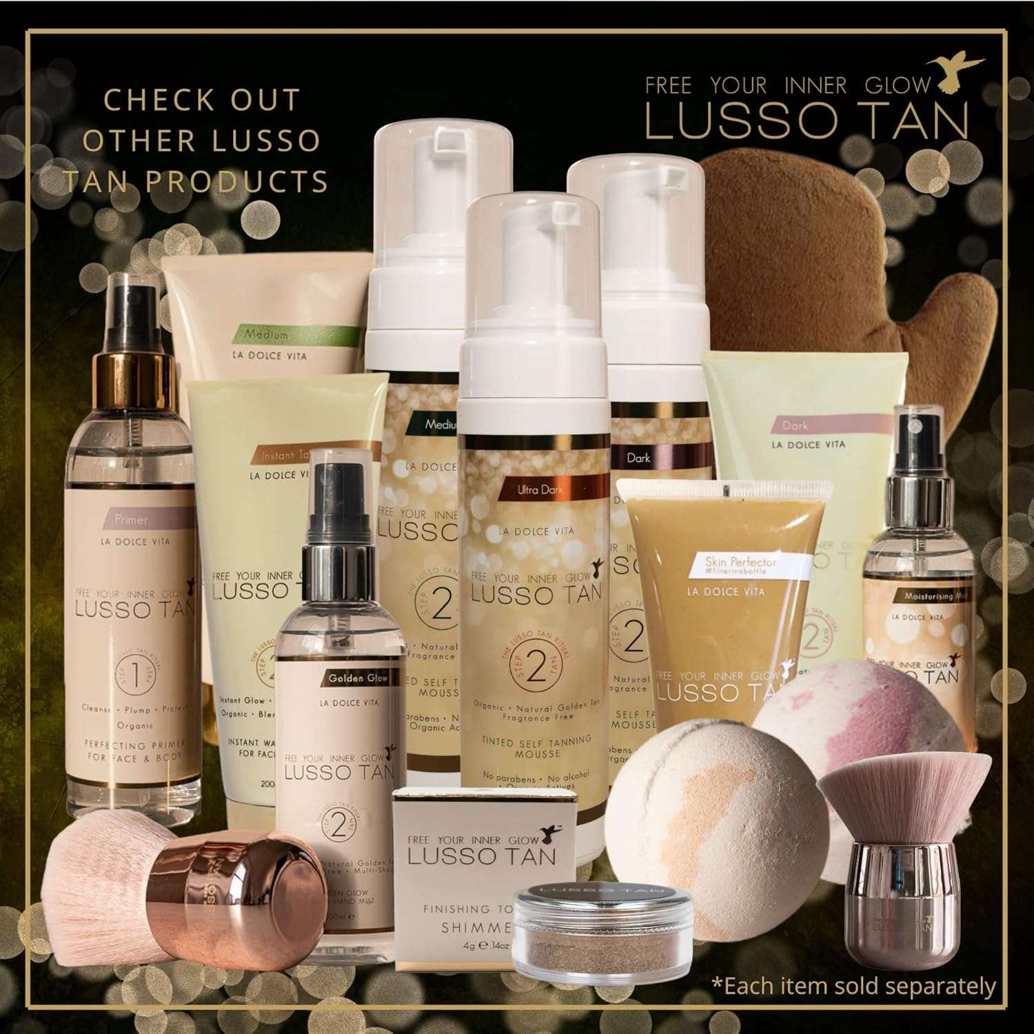 Lusso Tan Golden Glow Mist for Face & Hands – Light Gradual Tanning Spray | Organic, Vegan & Cruelty-Free | Natural Golden Tan with Vitamins